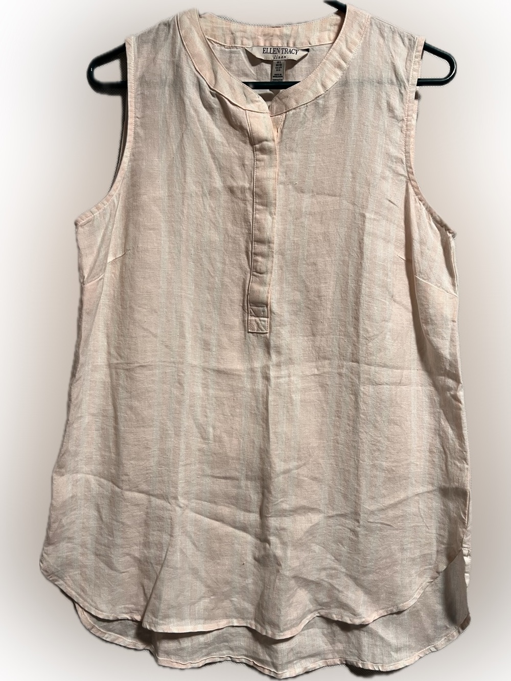 Ellen Tracy Linen Sleeveless Henley Tunic Top Striped | SMALL